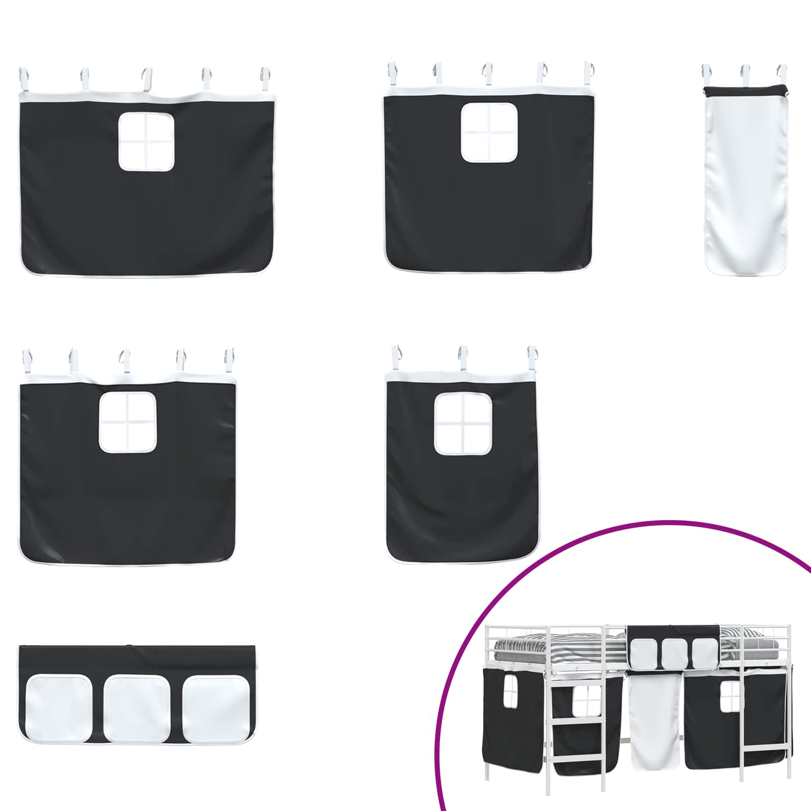 Struttura del Letto Loft per Bambini con Tendine Bianco e Nero 42020813