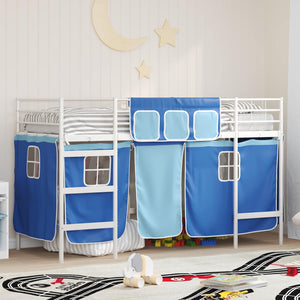 Struttura del Letto Loft per Bambini con Tendine Bianco e Blu 42020819