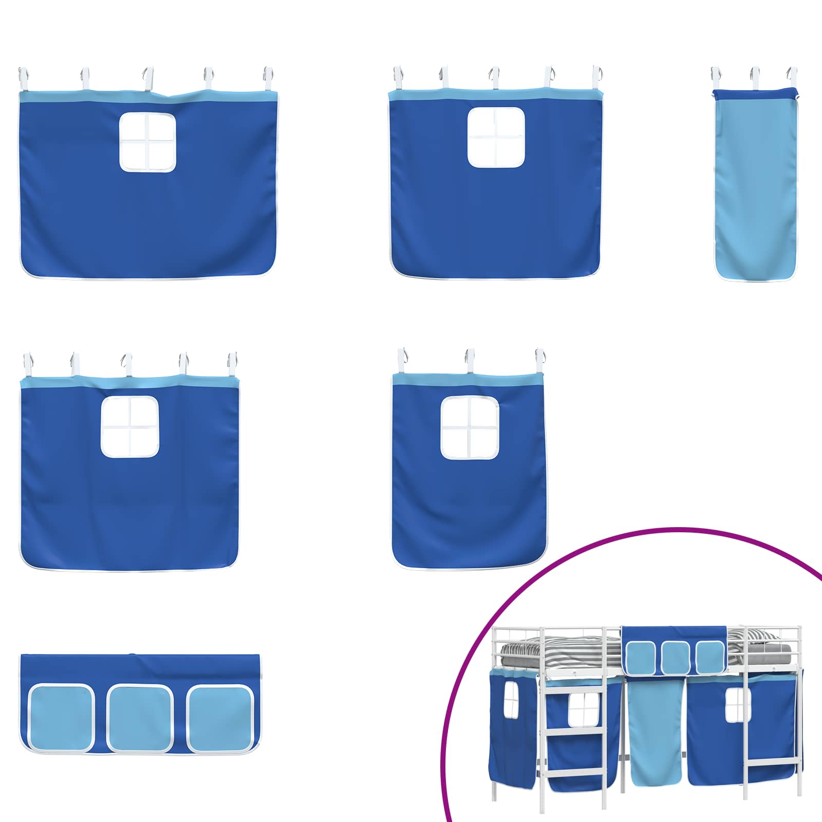 Struttura del Letto Loft per Bambini con Tendine Bianco e Blu 42020819