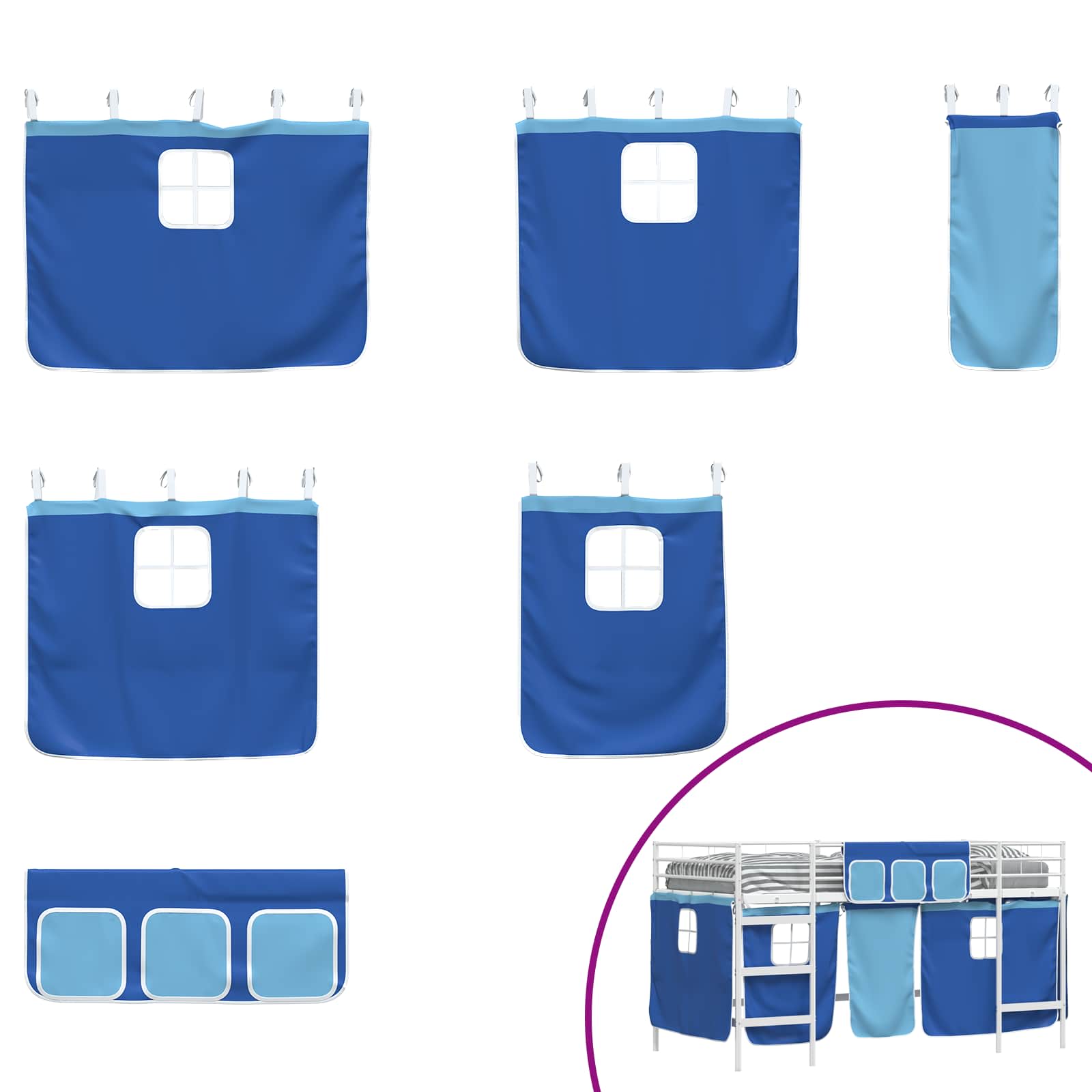 Struttura del Letto Loft per Bambini con Tendine Bianco e Blu 42020820