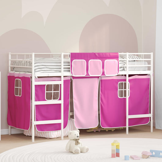 Struttura del Letto Loft per Bambini con Tendine Bianco e Rosa 42020822