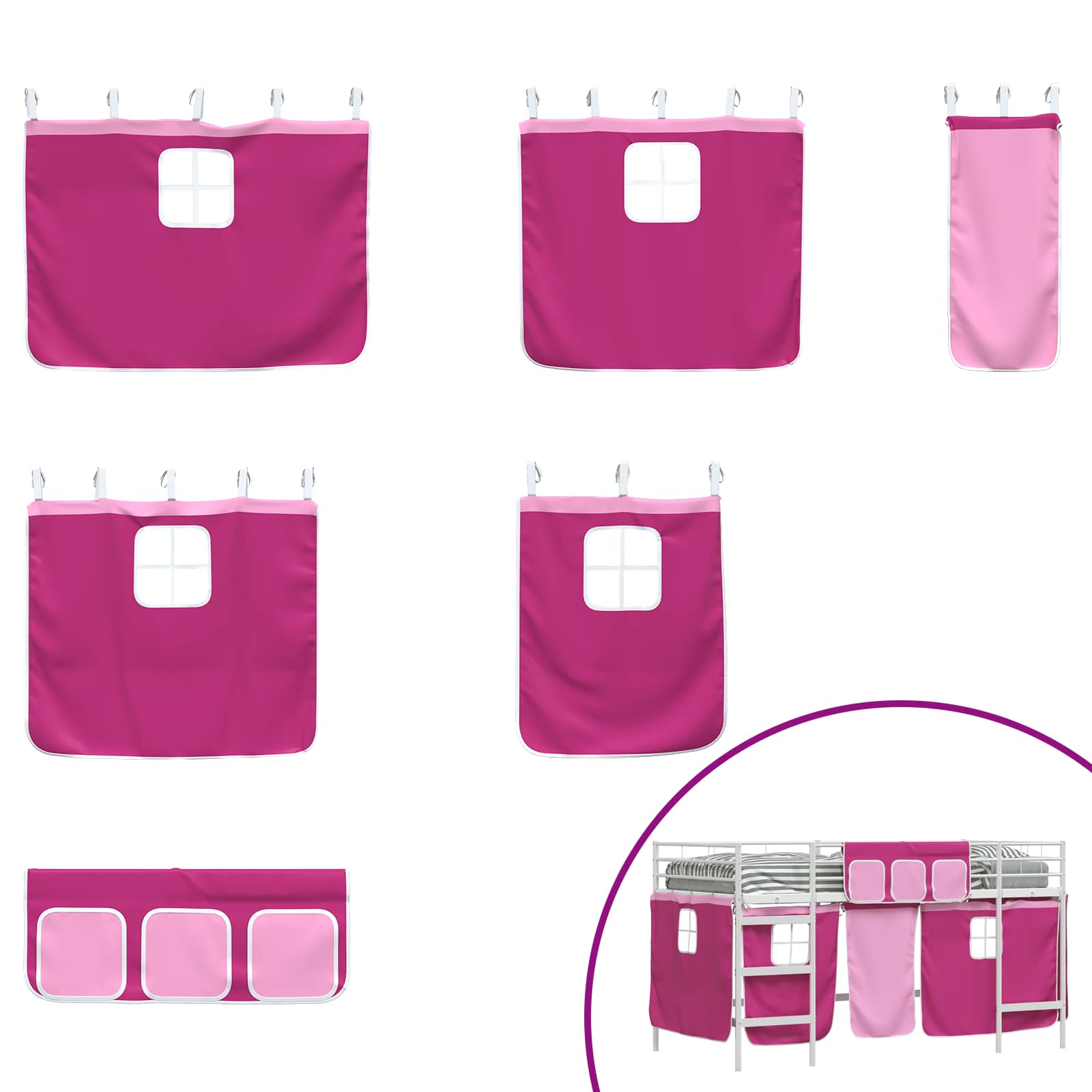 Struttura del Letto Loft per Bambini con Tendine Bianco e Rosa 42020825