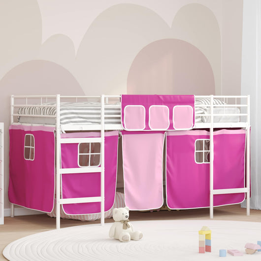 Struttura del Letto Loft per Bambini con Tendine Bianco e Rosa 42020827