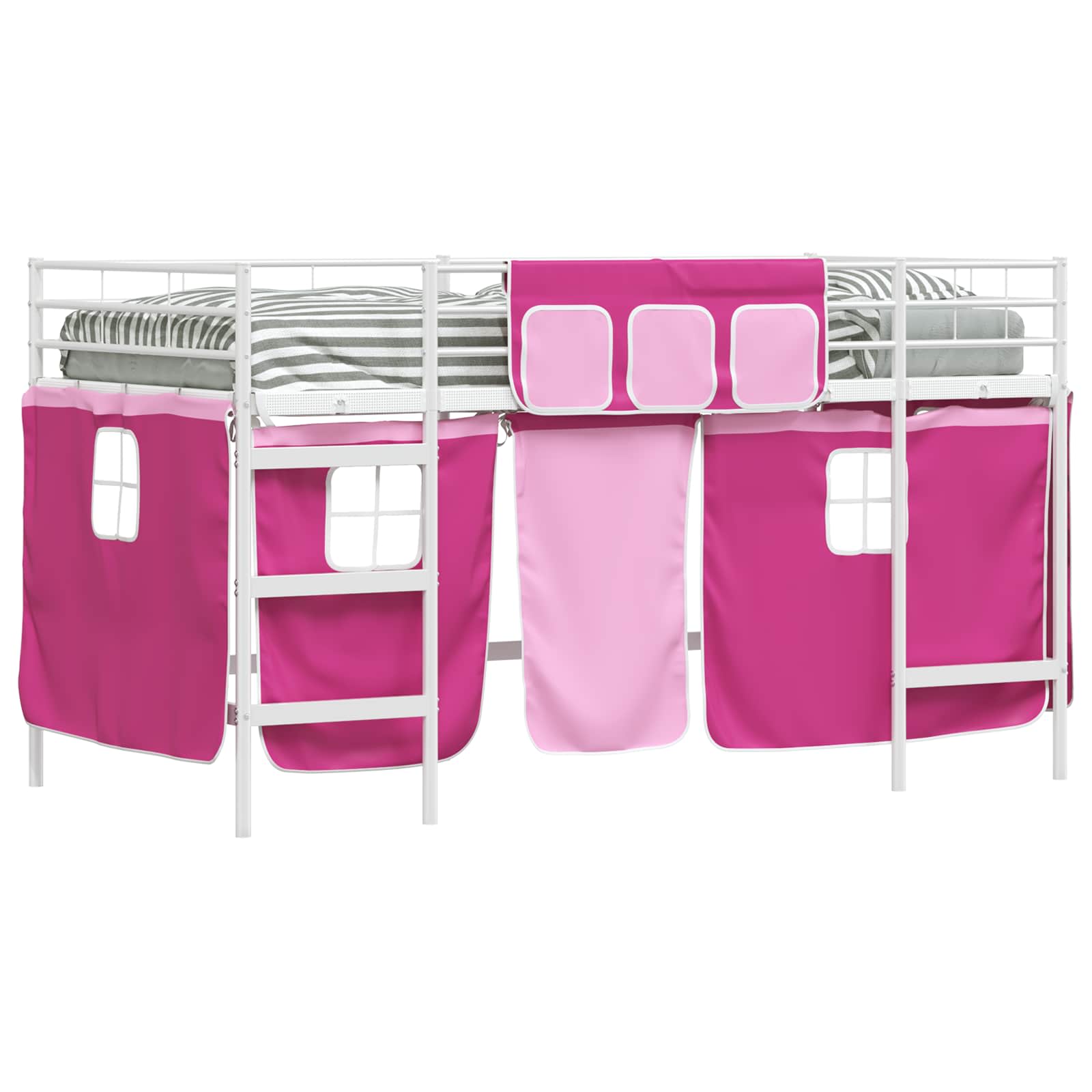 Struttura del Letto Loft per Bambini con Tendine Bianco e Rosa 42020828
