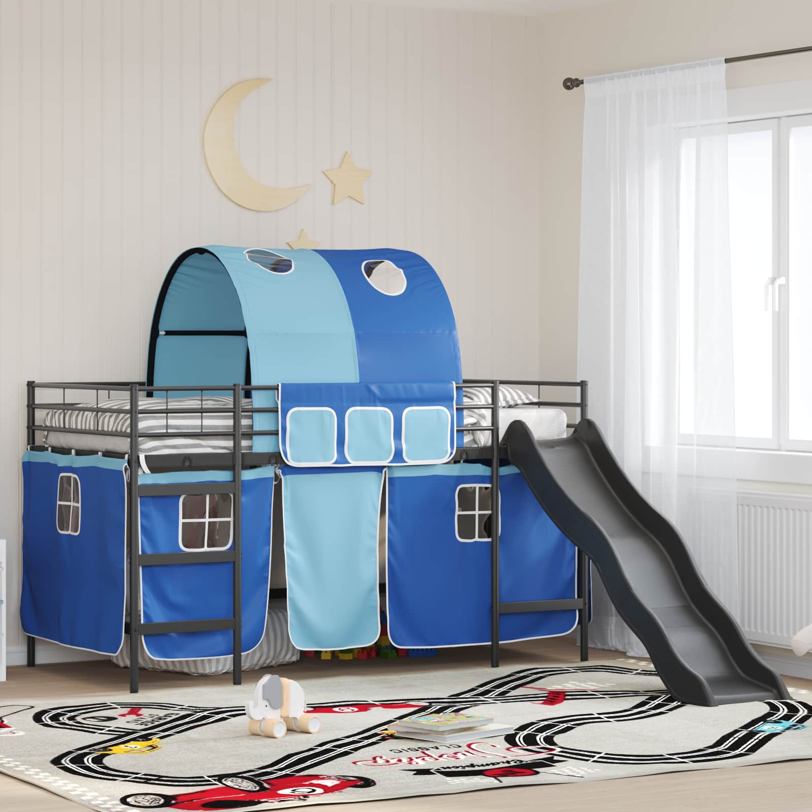 Struttura del letto loft per bambini Nero e Blu 79,5 x 200 cm