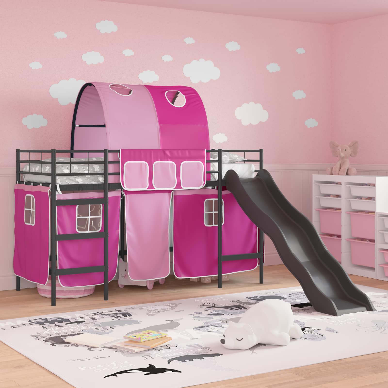 Struttura del letto loft per bambini Nero e rosa 99,5 x 190 cm