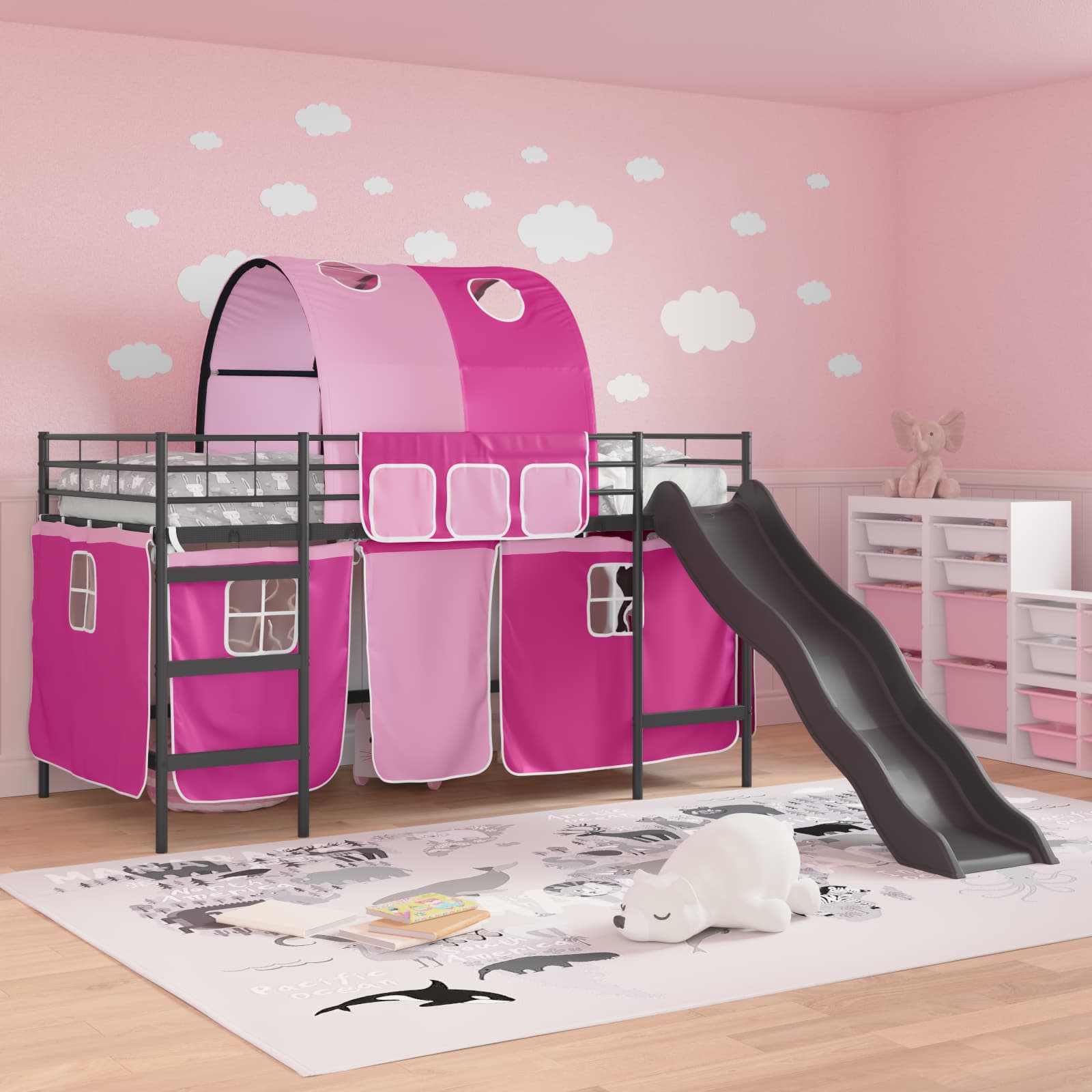 Struttura del letto loft per bambini Nero e rosa 107 x 200 cm