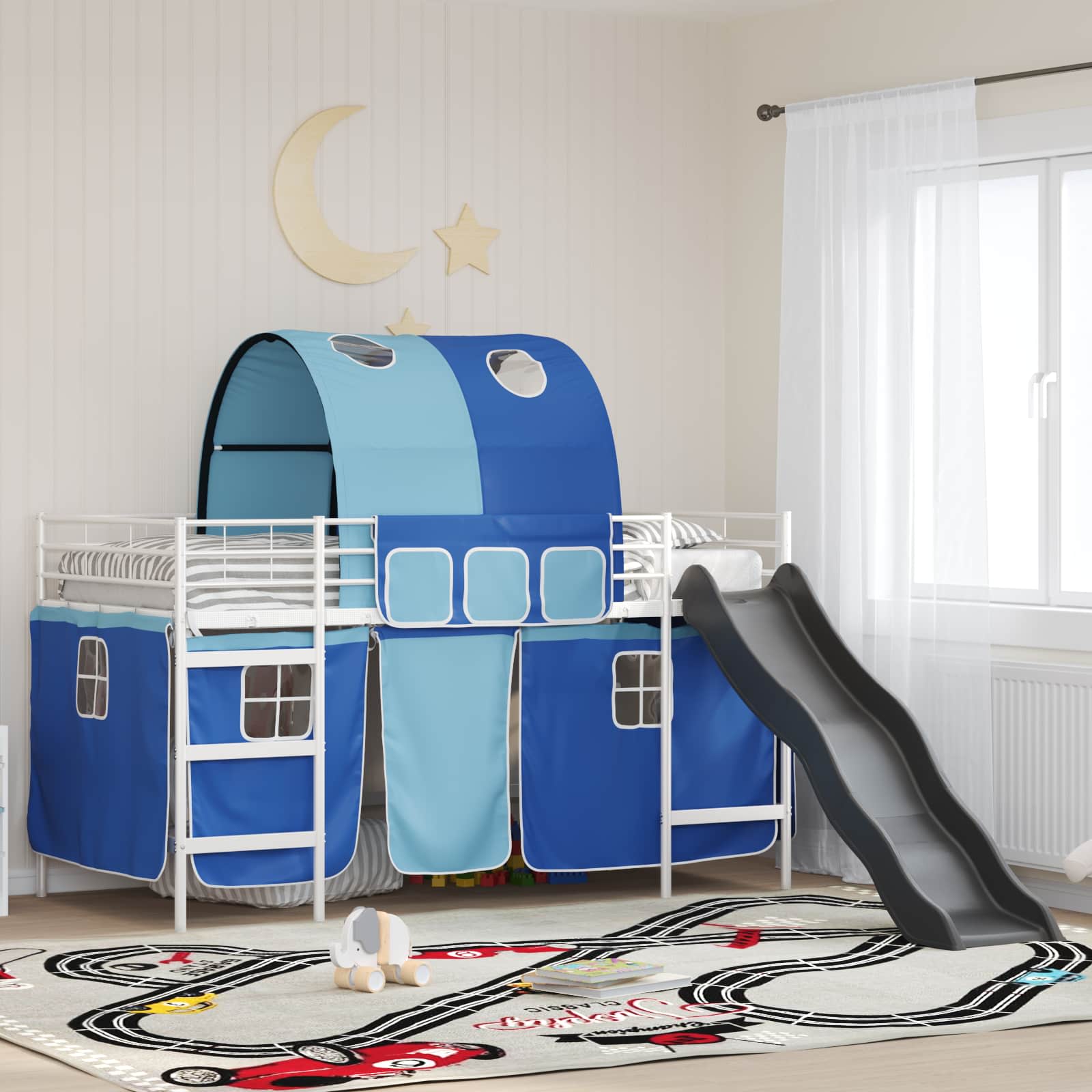 Struttura del letto loft per bambini Bianco e Blu 90 x 200 cm