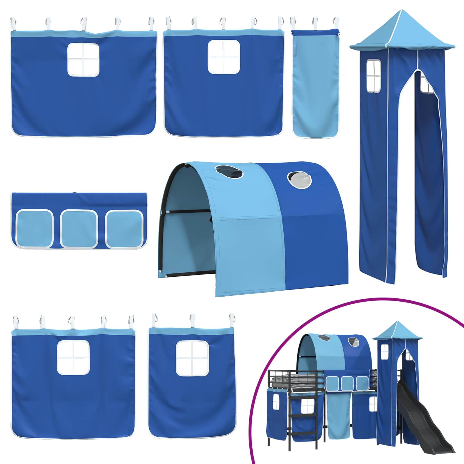 Struttura del letto loft per bambini Nero e Blu 74,5 x 190 cm