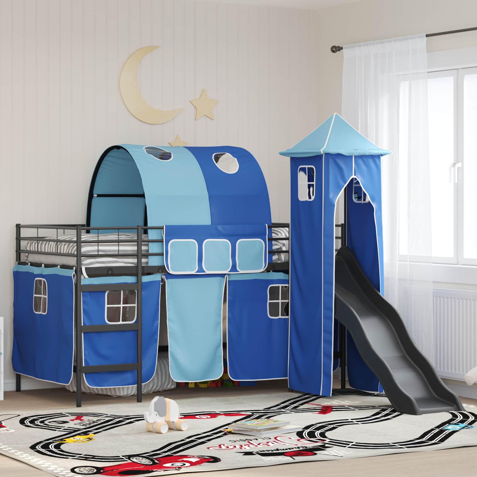 Struttura del letto loft per bambini Nero e Blu 79,5 x 200 cm