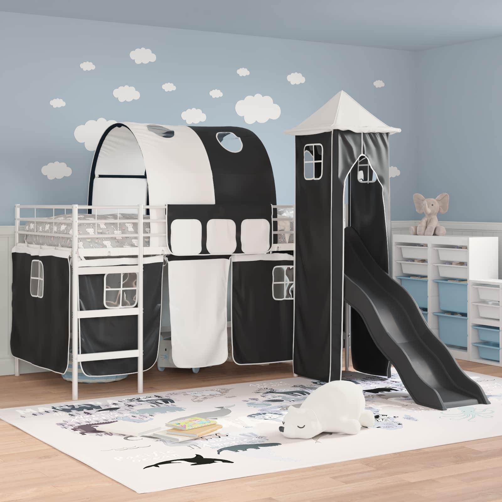 Struttura del letto loft per bambini Bianco e Nero Metallo