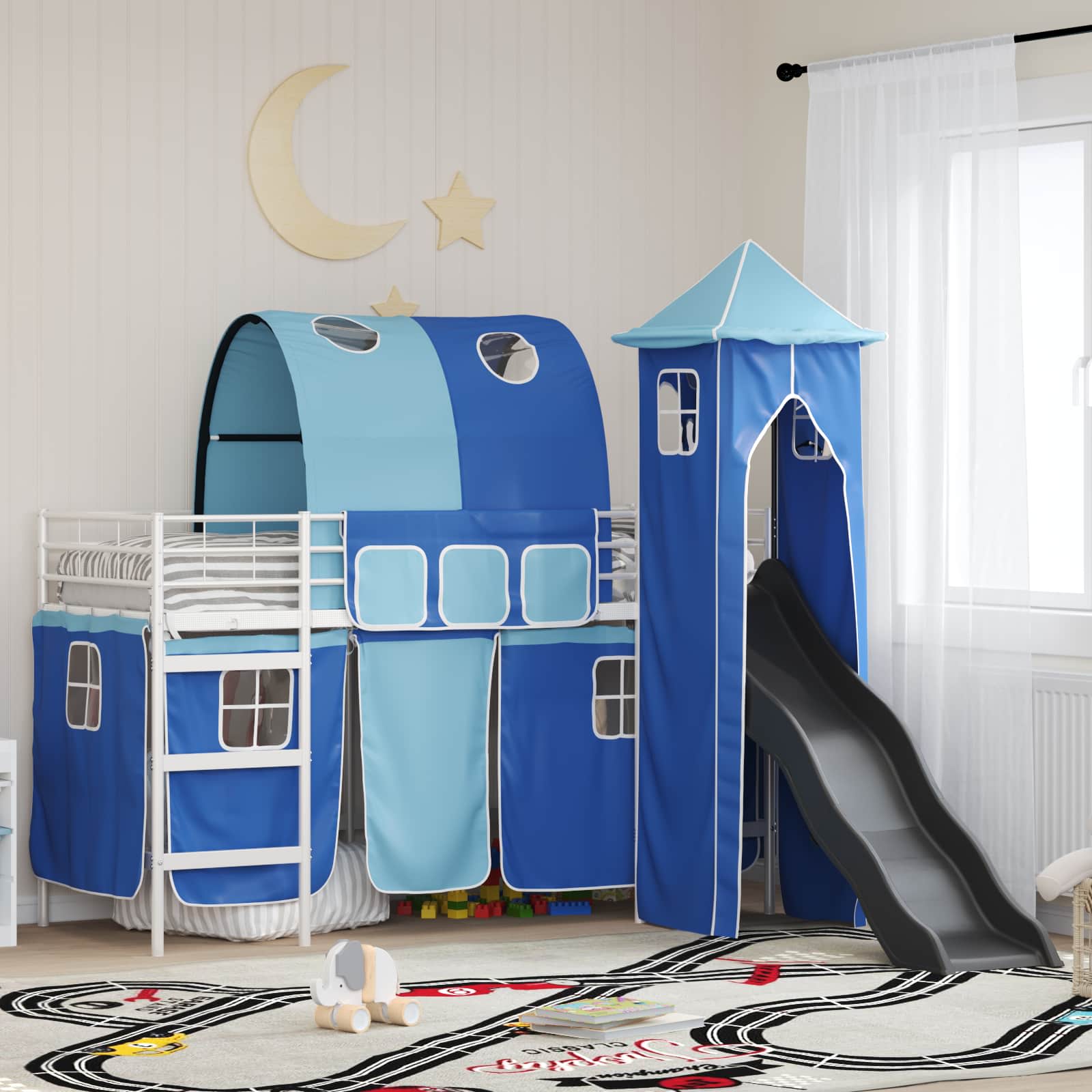 Struttura del letto loft per bambini Bianco e Blu 74,5 x 190 cm
