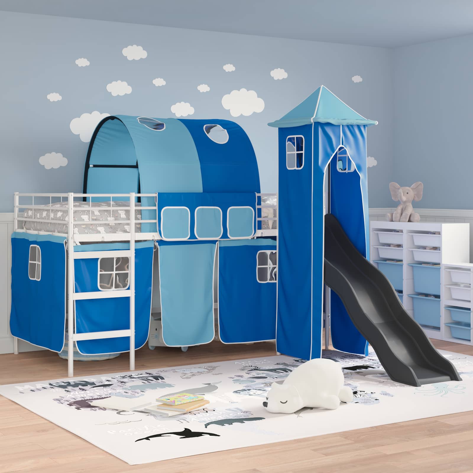 Struttura del letto loft per bambini Bianco e Blu 79,5 x 200 cm