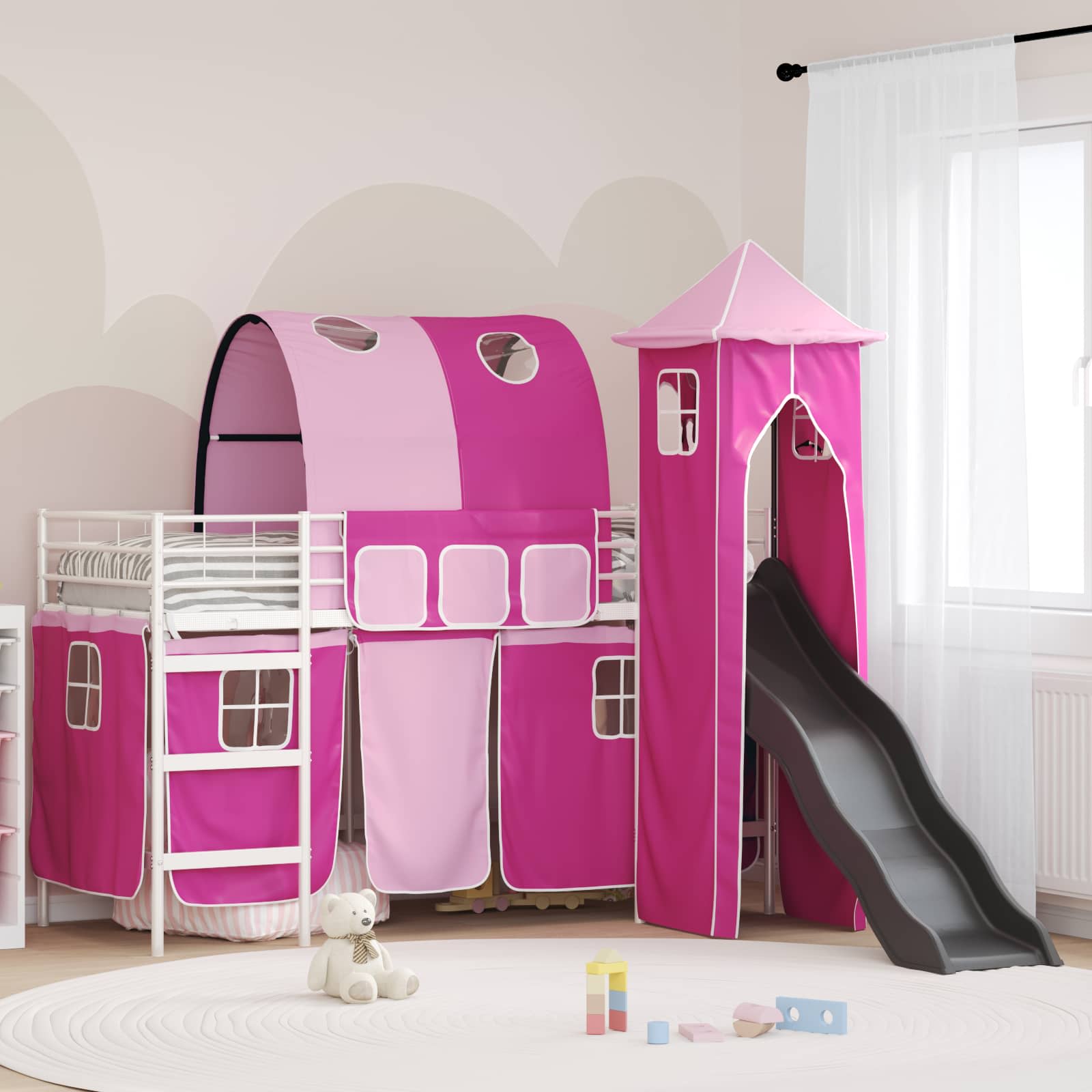 Struttura del letto loft per bambini Bianco e Rosa 90 x 190 cm