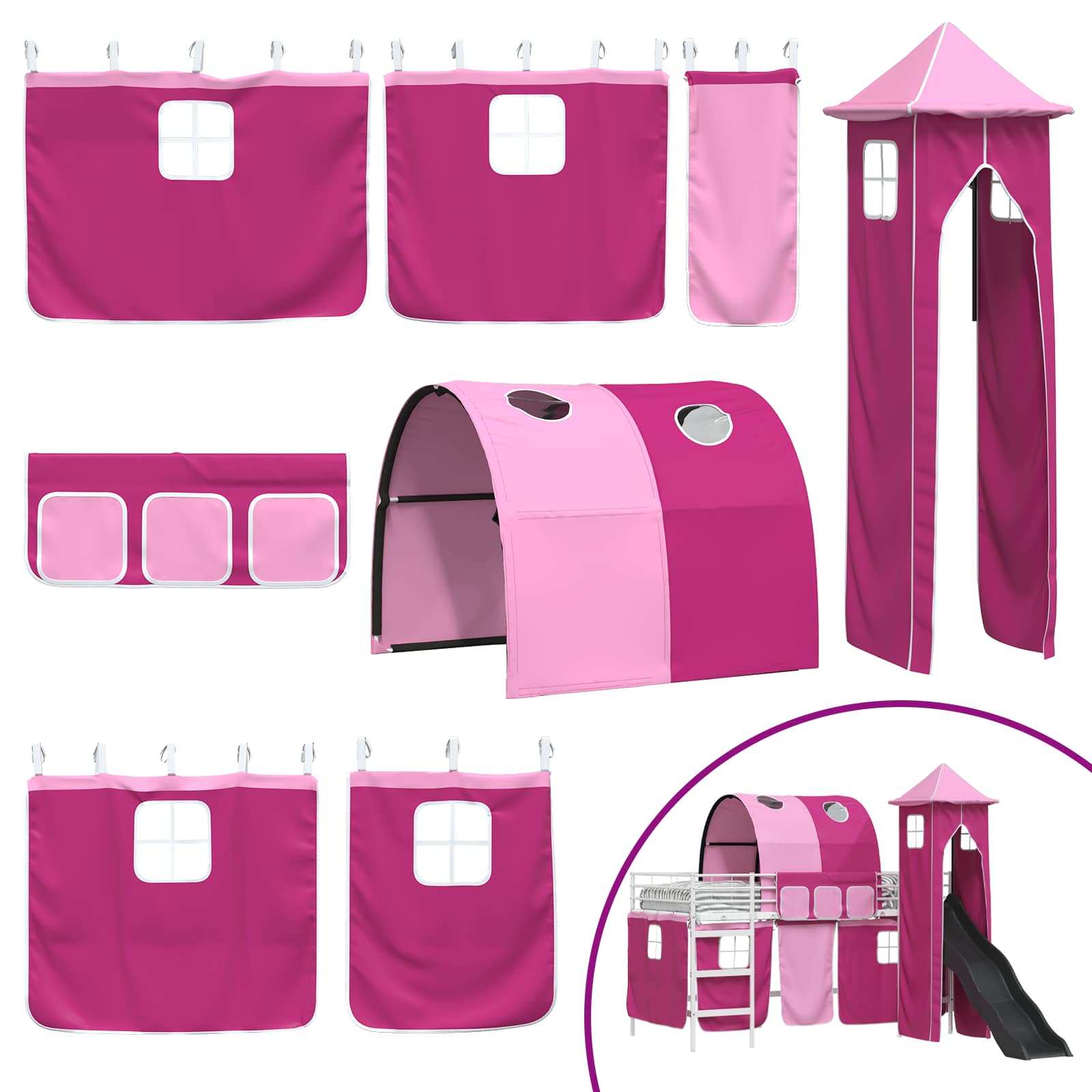 Struttura del letto loft per bambini Bianco e Rosa Metallo