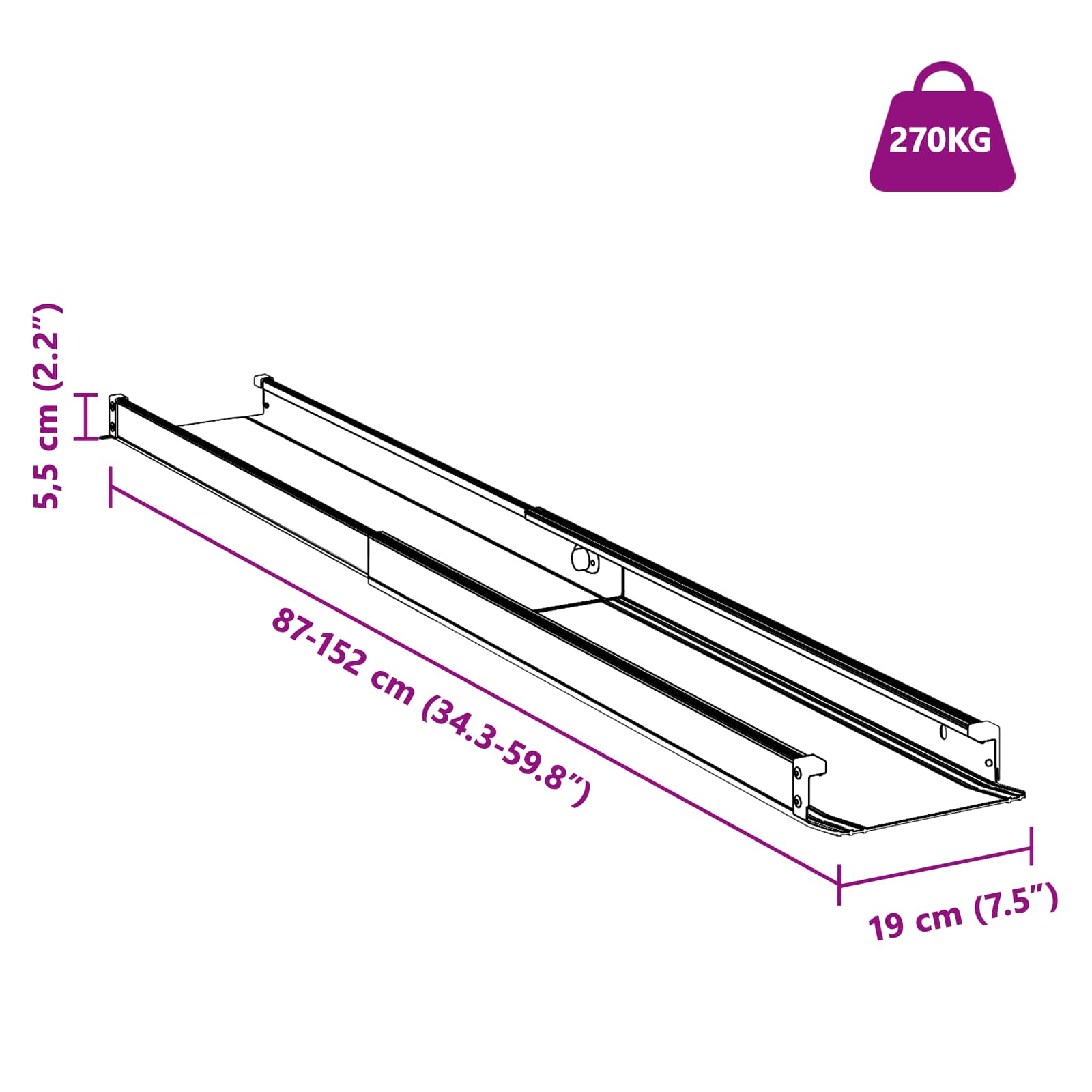 Rampa per Sedia a Rotelle 2 pcs Nero 152 x 19 x 5,5 cm 42021091
