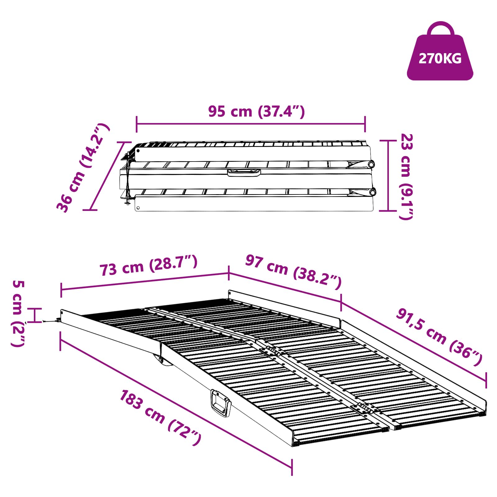 Rampe per sedia a rotelle Argento 183 x 73 x 11 cm Alluminio 42021098