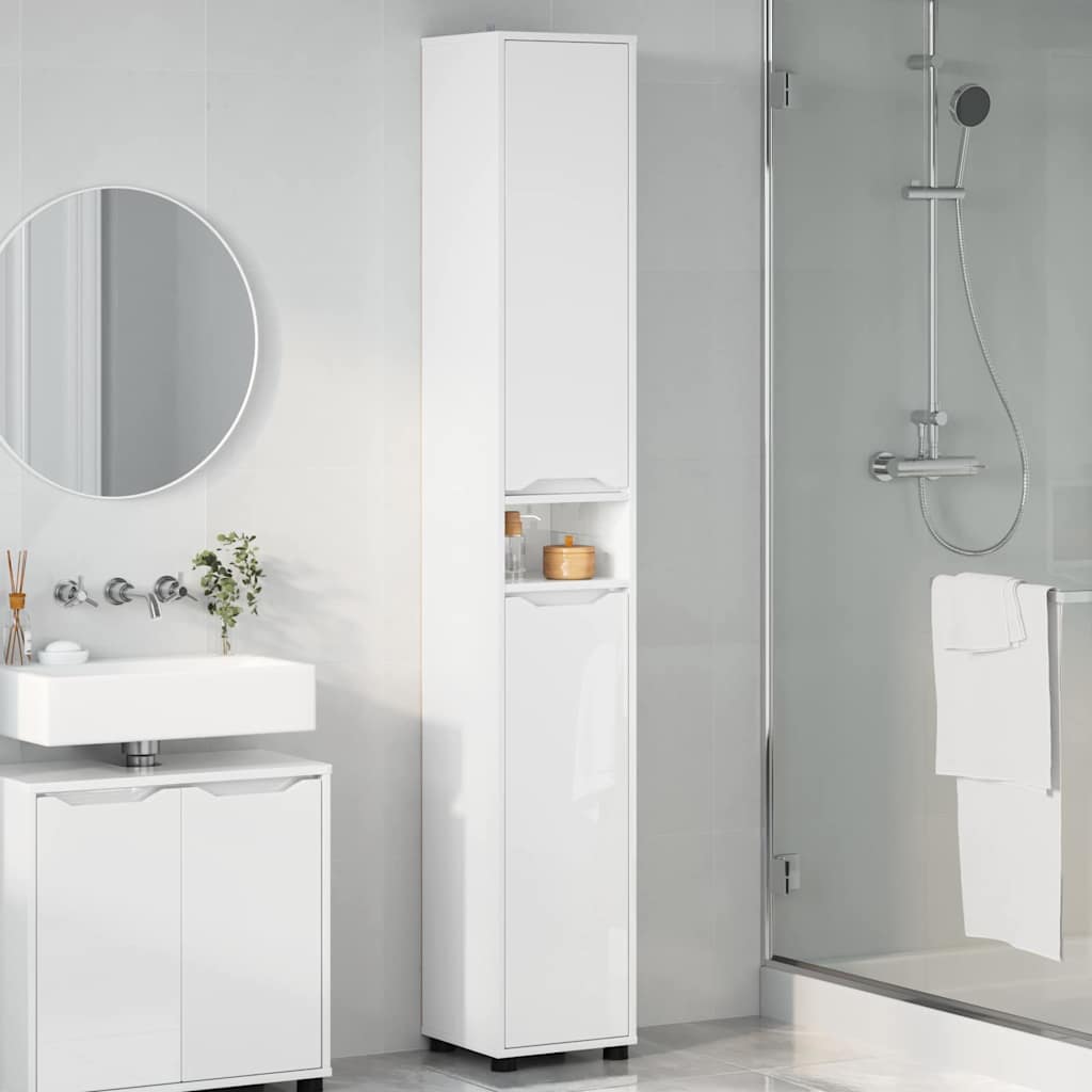 Mobile da Bagno con porta Bianco Lucido 30,5 x 30 x 195 cm 888761