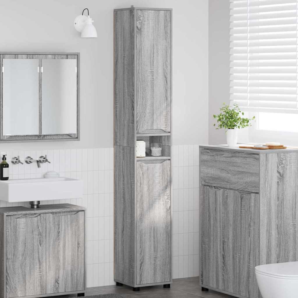 Mobile da Bagno con porta Grigio Sonoma 30,5 x 30 x 195 cm 888763