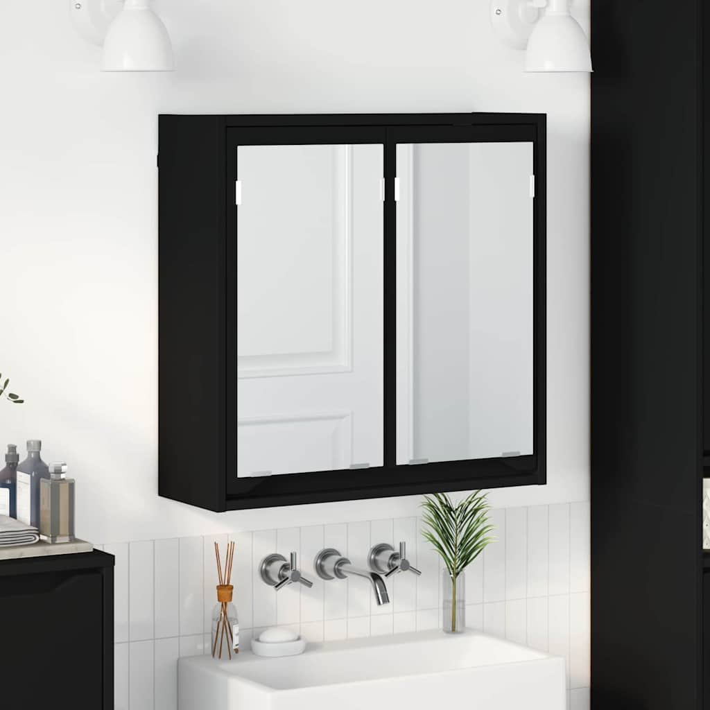 Mobiletto per specchio da bagno con porta Nero 60 x 20 x 60 cm 888778