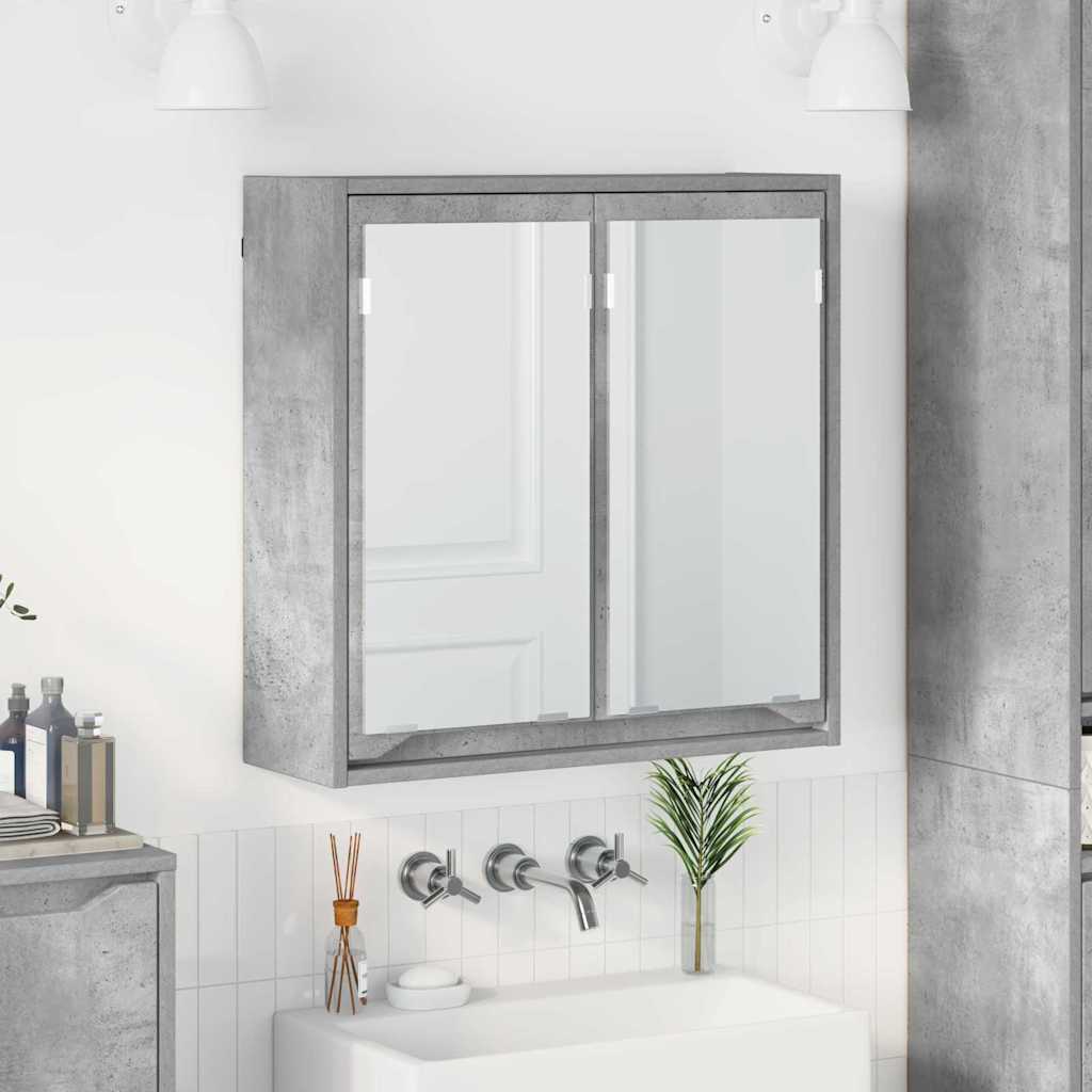 Mobiletto per specchio da bagno-Armadietto a Specchio da Bagno Grigio cemento 60 x 20 x 60 cm