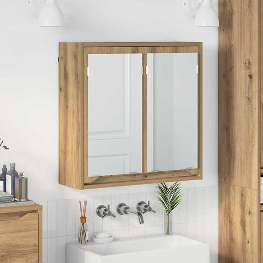 Mobiletto per specchio da bagno-Armadietto a Specchio da Bagno con porta Rovere artigianale