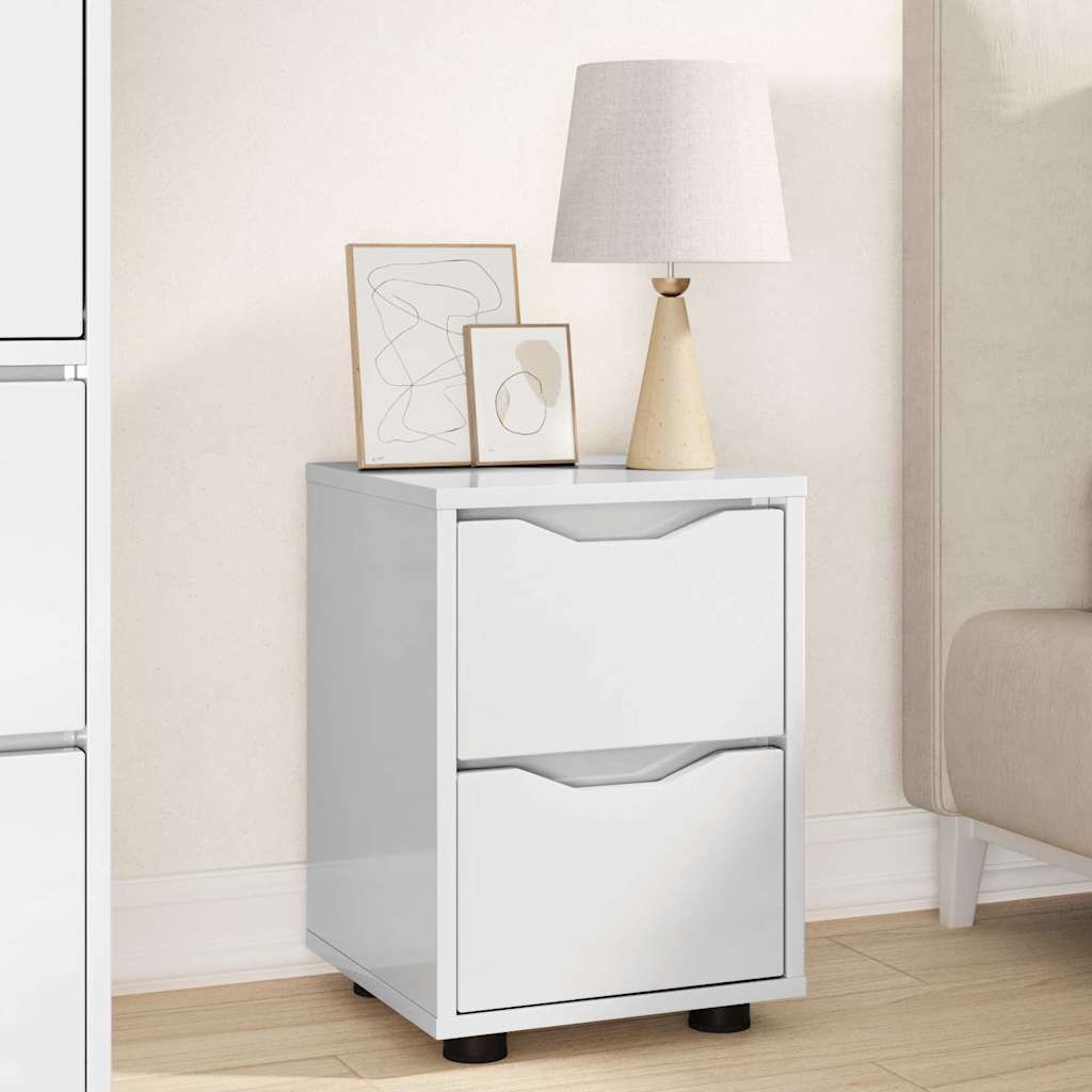 Comodino Bianco Lucido 30,5 x 30 x 43 cm Legno multistrato 888805