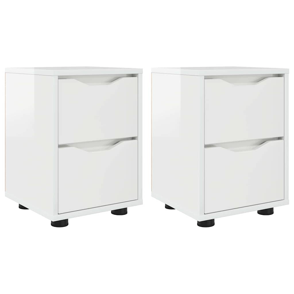 Comodini con cassetto 2 pz-Set di 2 Tavolino da notte Bianco Lucido 30,5 x 30 x 43 cm