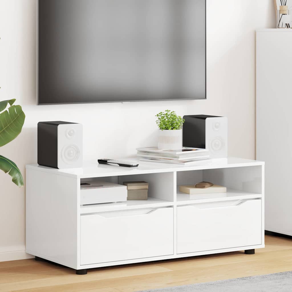 Mobile TV Bianco Lucido 100 x 48 x 43 cm Legno multistrato 888931