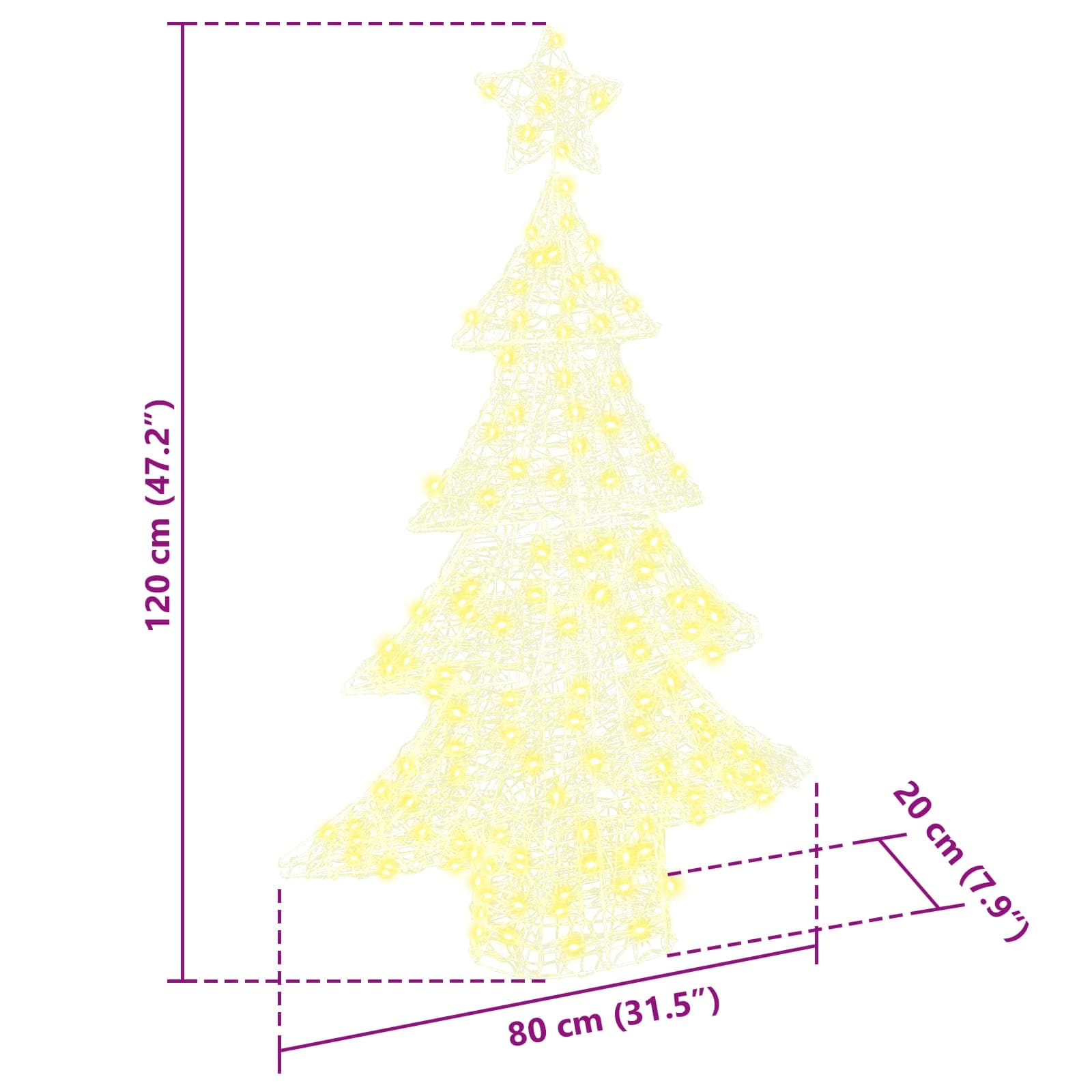 Albero di Natale con 100 LED-Luci decorative natalizie Bianco caldo 120 cm Acrilico 561698