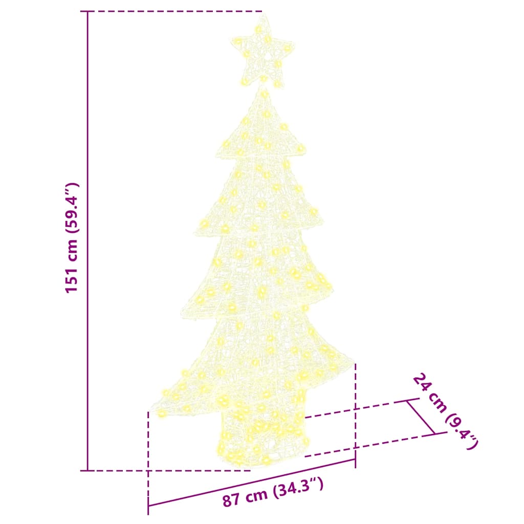Albero di Natale con 160 LED-Luci decorative natalizie Bianco caldo 150 cm Acrilico 109524