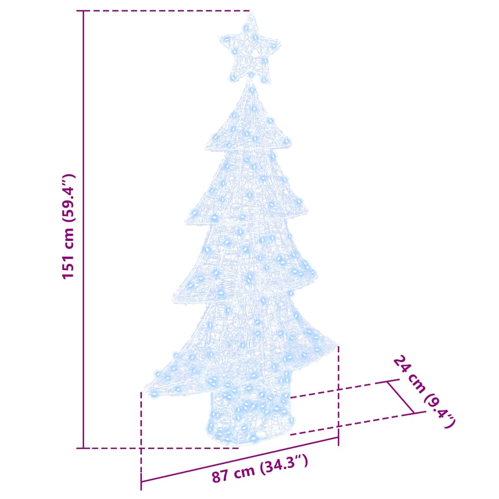 Albero di Natale con 160 LED-Luci decorative natalizie Bianco freddo 151 cm Acrilico