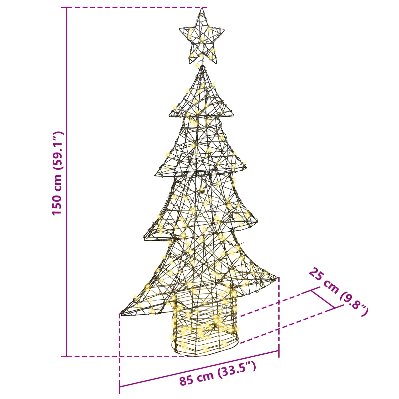 Albero di Natale con 160 LED Bianco caldo 150 cm Rattan 42018992