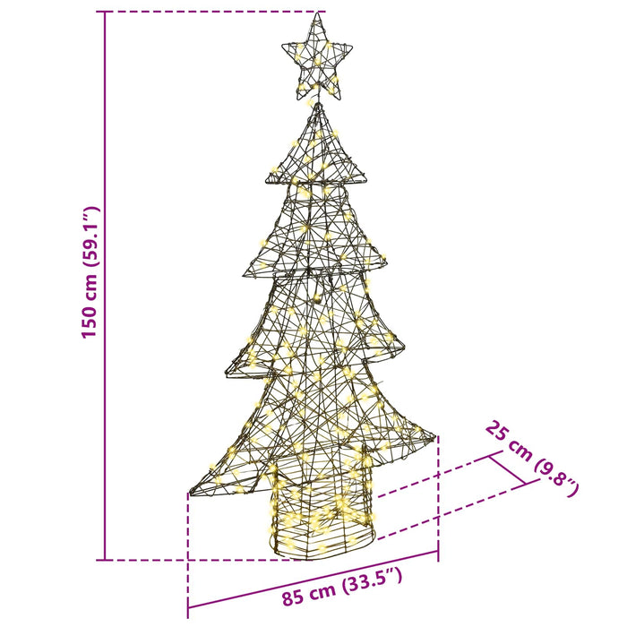 Albero di Natale con 160 LED Bianco caldo 150 cm Rattan 42018992