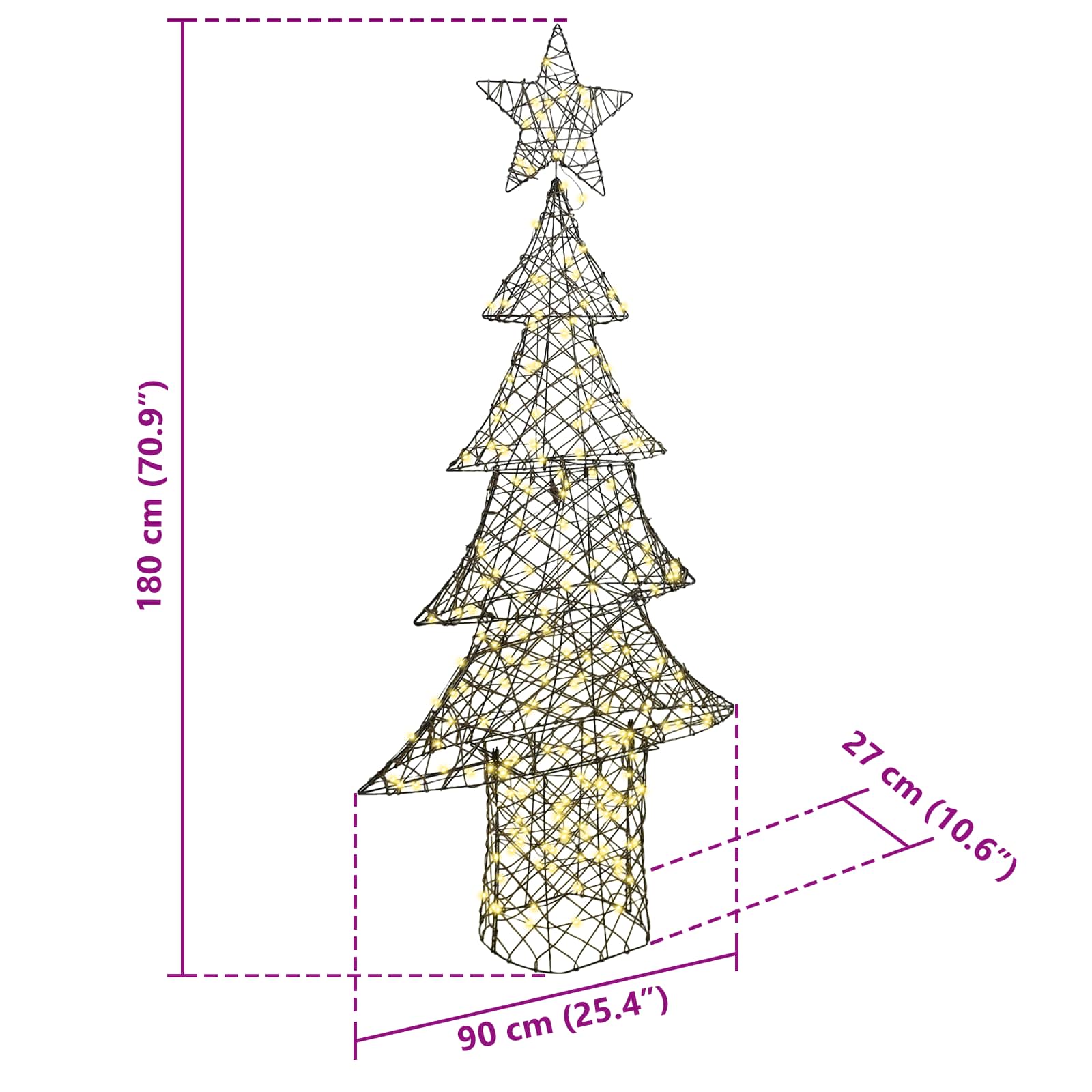 Albero di Natale con 240 LED Bianco caldo 180 cm Rattan 42018993