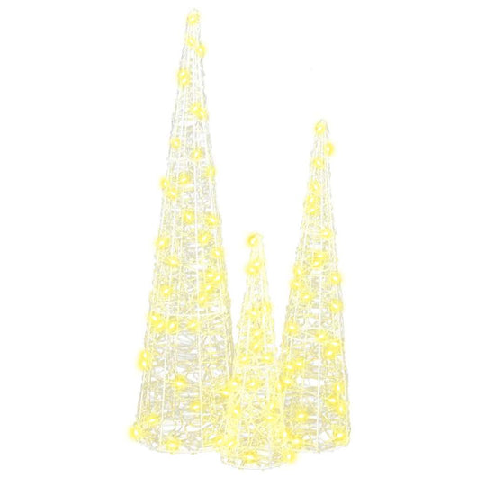 Albero di Natale 3 pz-Decorazioni natalizie Bianco caldo 20 x 20 x 80 cm Acrilico