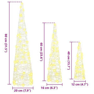 Albero di Natale 3 pz-Decorazioni natalizie Bianco caldo 20 x 20 x 80 cm Acrilico