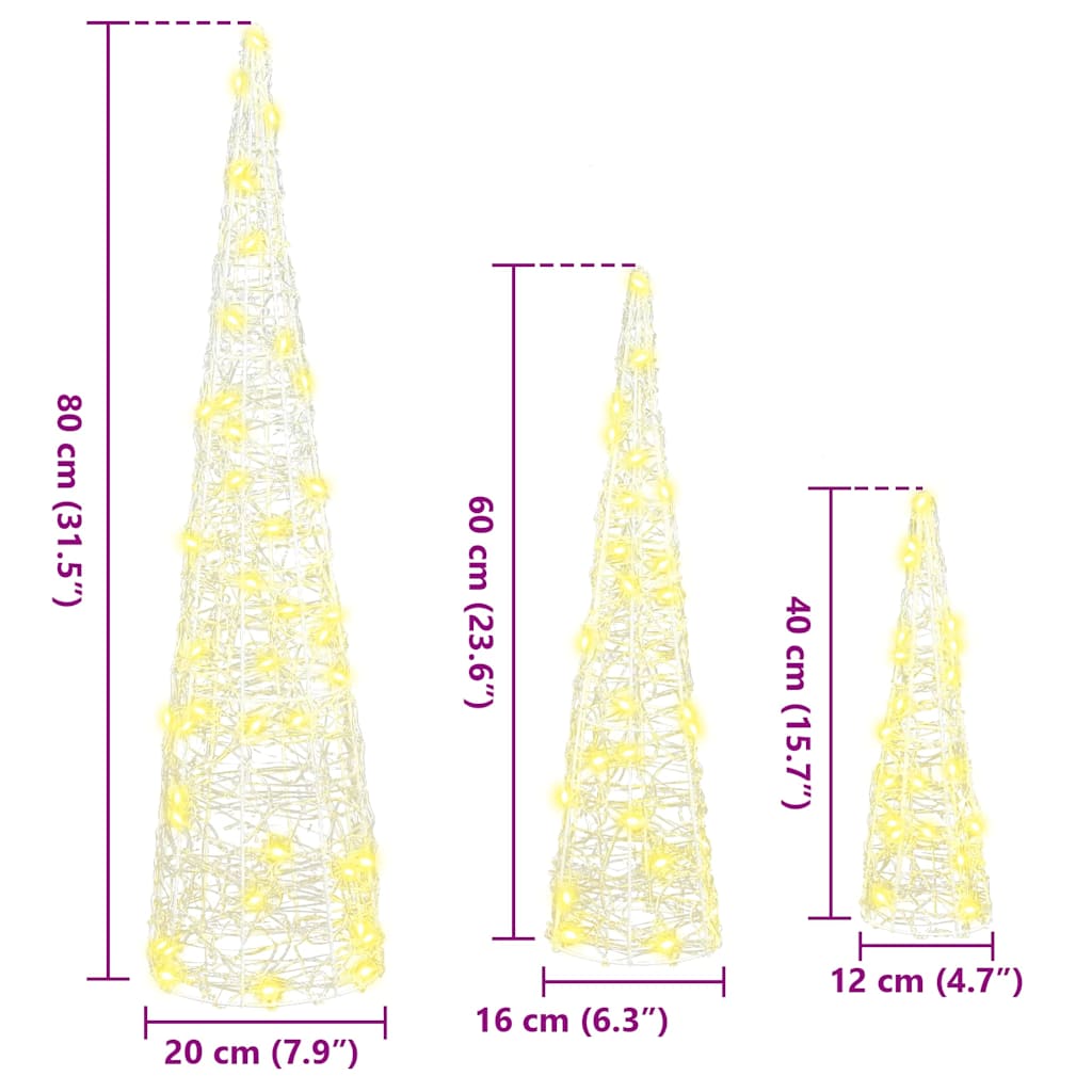 Albero di Natale 3 pcs Bianco caldo 20 x 20 x 80 cm Acrilico 42019015