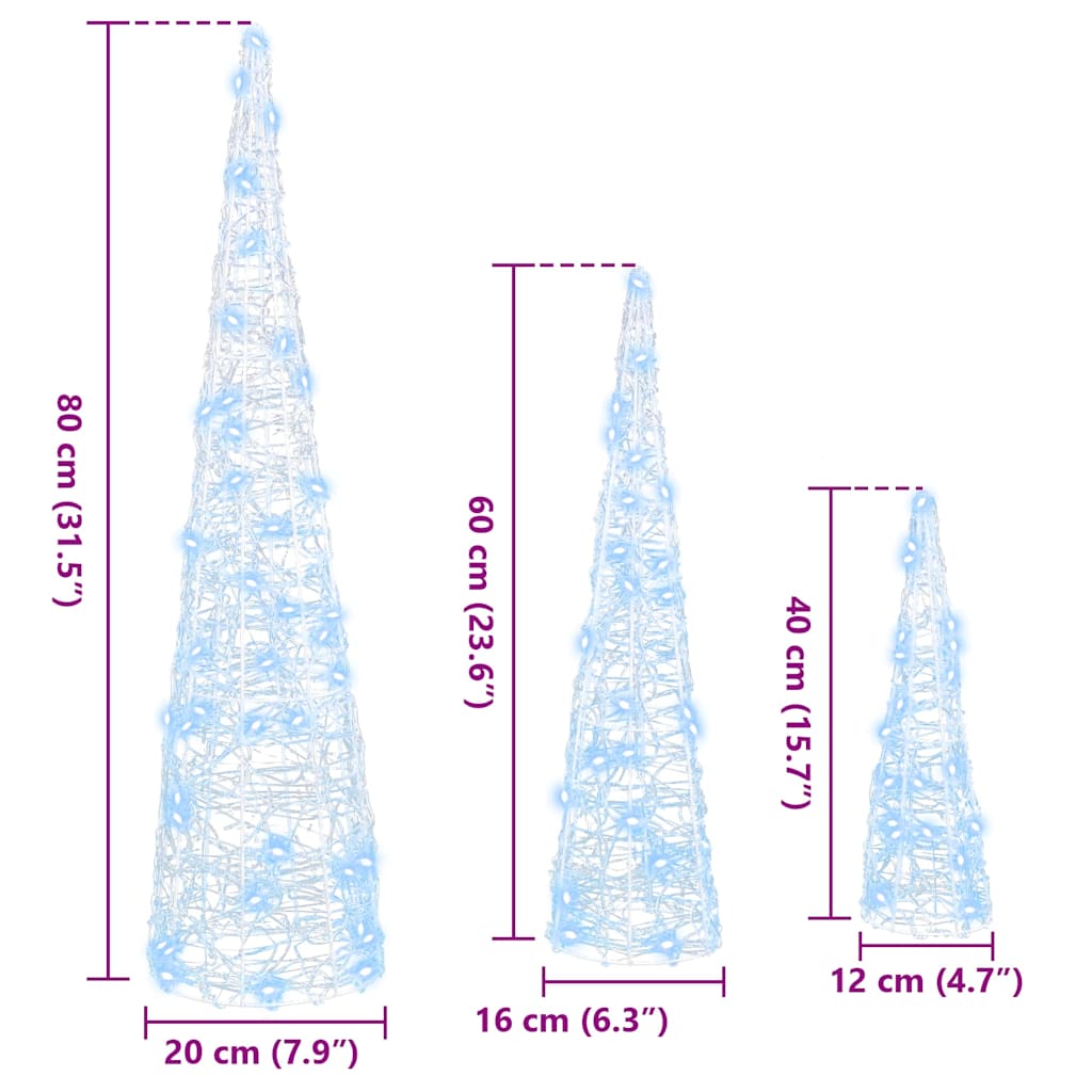 Albero di Natale 3 pcs Bianco freddo 20 x 20 x 80 cm Acrilico 42019016
