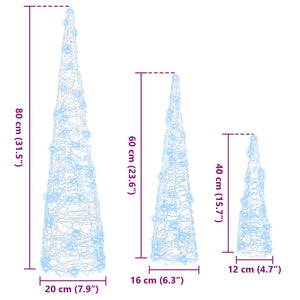 Albero di Natale 3 pcs Bianco freddo 20 x 20 x 80 cm Acrilico 42019016