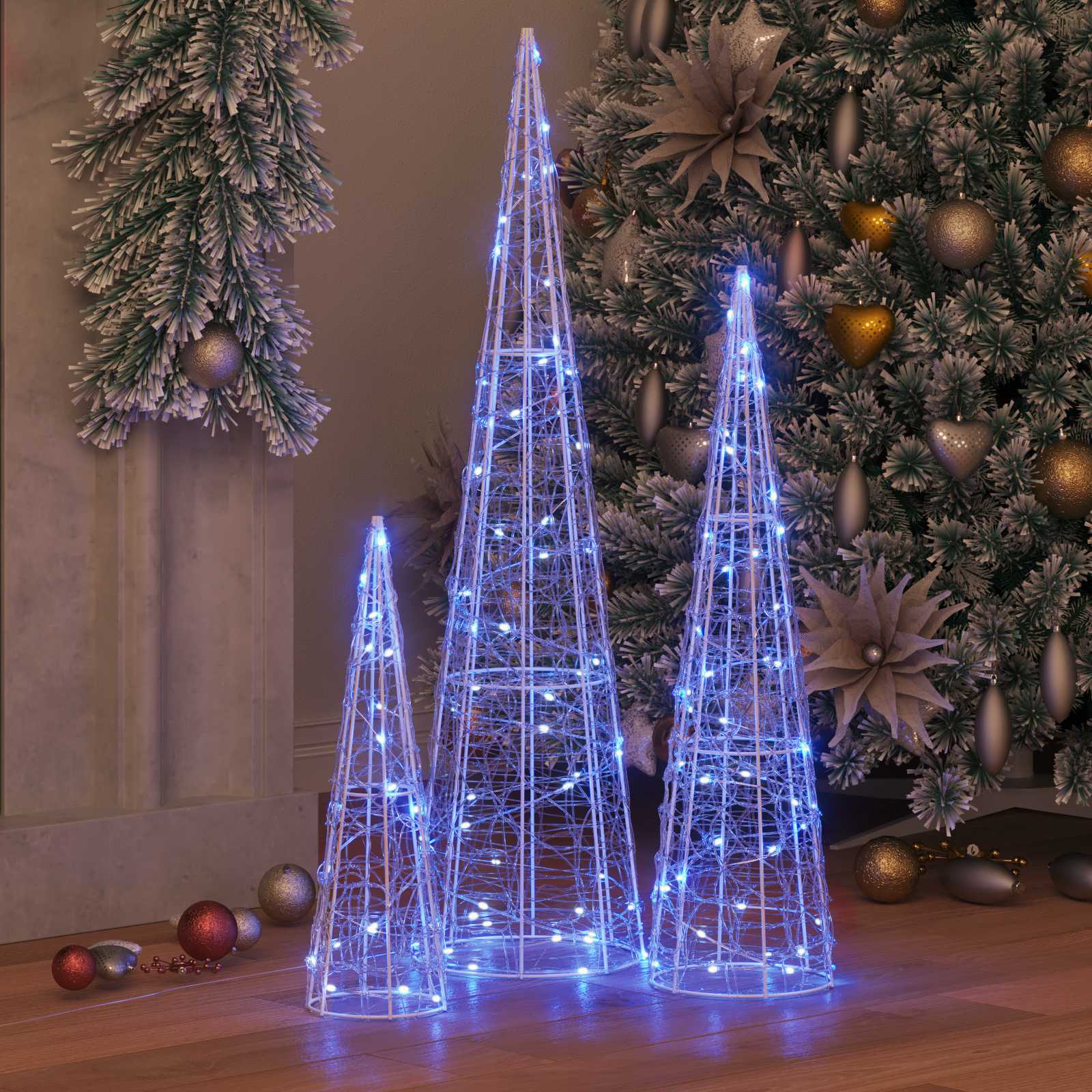 Albero di Natale con 90 LED 3 pcs Blu 20 x 20 x 80 cm Acrilico 42019017