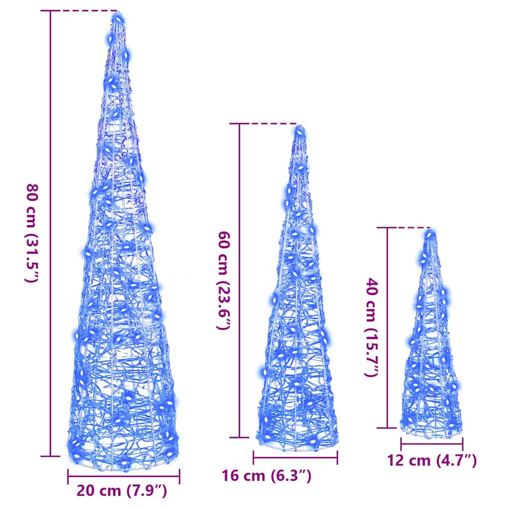 Albero di Natale con 90 LED 3 pcs Blu 20 x 20 x 80 cm Acrilico 42019017