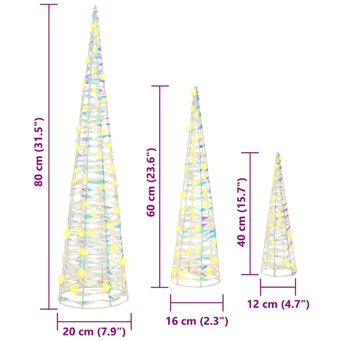 Albero di Natale 3 pz-Decorazioni natalizie Bianco caldo 20 x 20 x 80 cm PET 127727