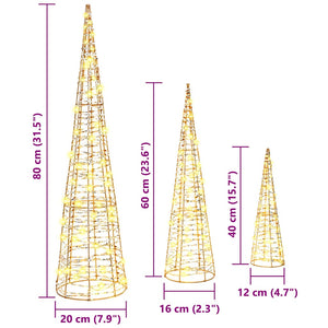 Albero di Natale 3 pz-Decorazioni natalizie Bianco caldo 20 x 20 x 80 cm PET 196827