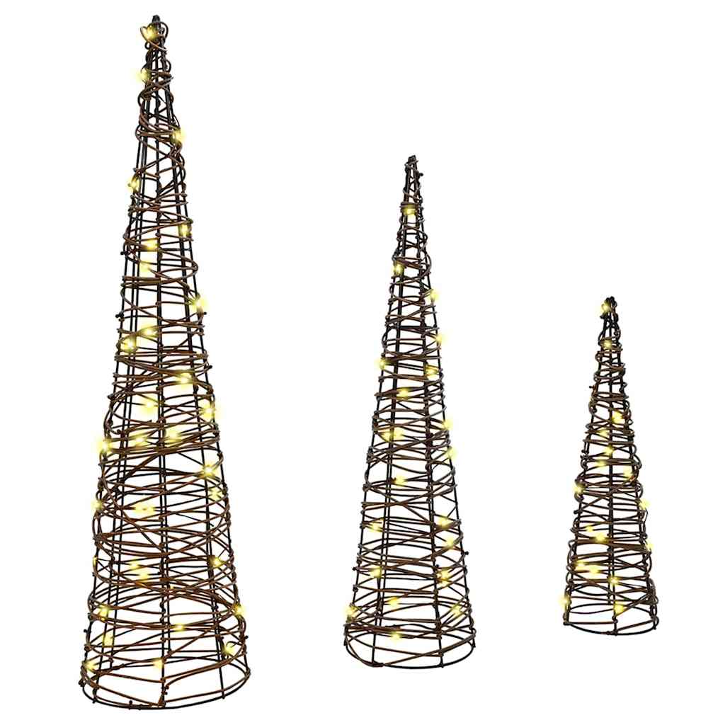 Albero di Natale 3 pcs Bianco caldo 20 x 20 x 80 cm Rattan 42019021