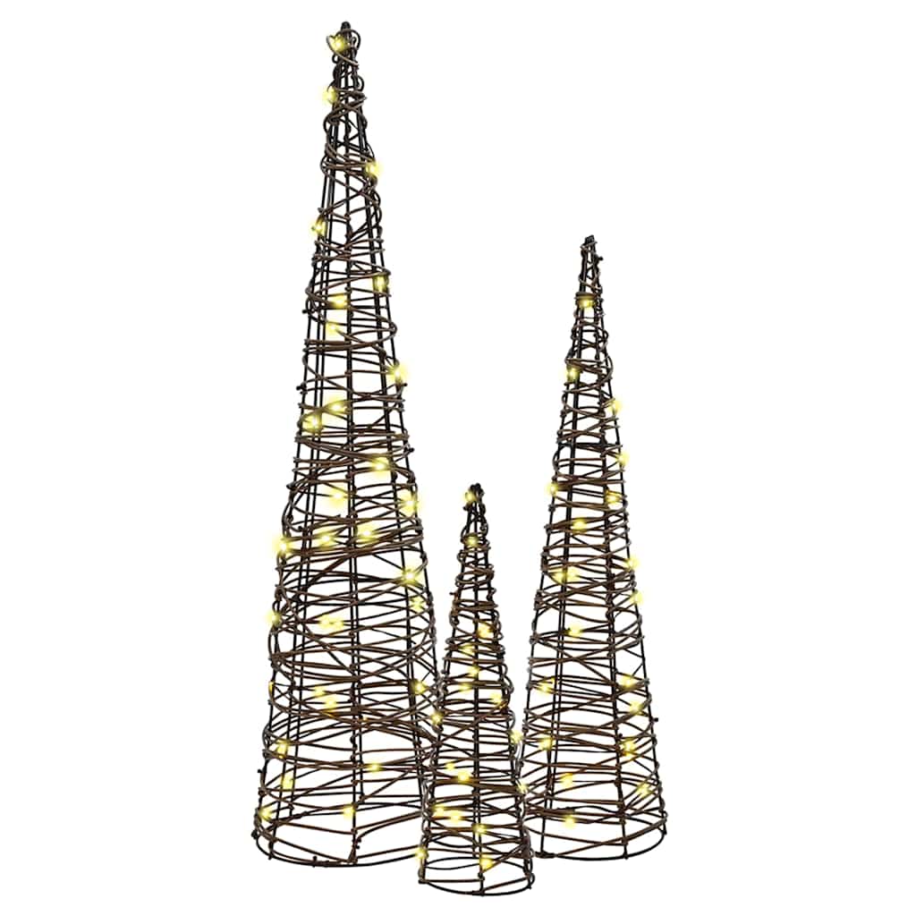 Albero di Natale 3 pz-Decorazioni natalizie Bianco caldo 20 x 20 x 80 cm Rattan