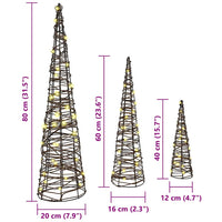 Albero di Natale 3 pz-Decorazioni natalizie Bianco caldo 20 x 20 x 80 cm Rattan