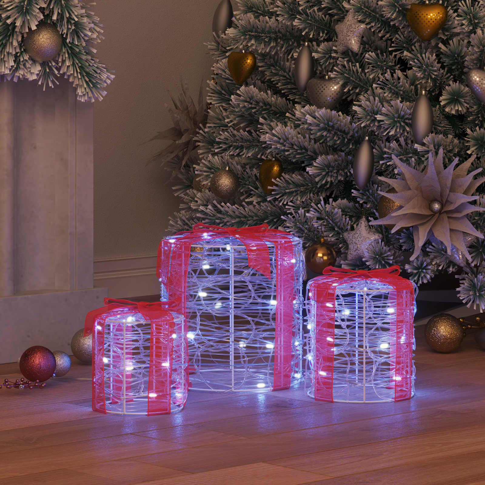 Decorazione Scatola Regalo 3 pcs Bianco freddo 20 x 20 x 21 cm 42019085