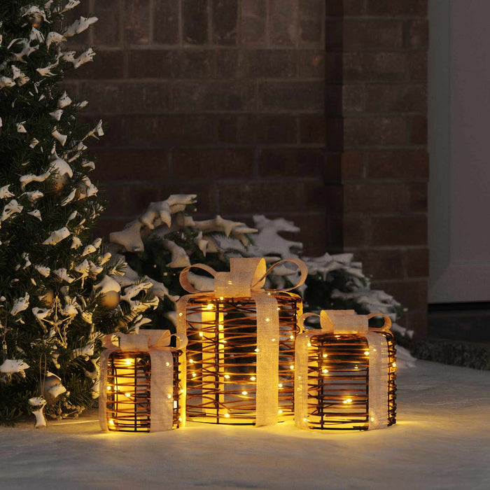 Decorazione Scatola Regalo con 60 LED 3 pcs Bianco caldo Rattan 42019090