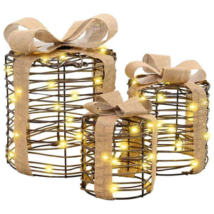 Decorazione Scatola Regalo con 60 LED 3 pcs Bianco caldo Rattan 42019090